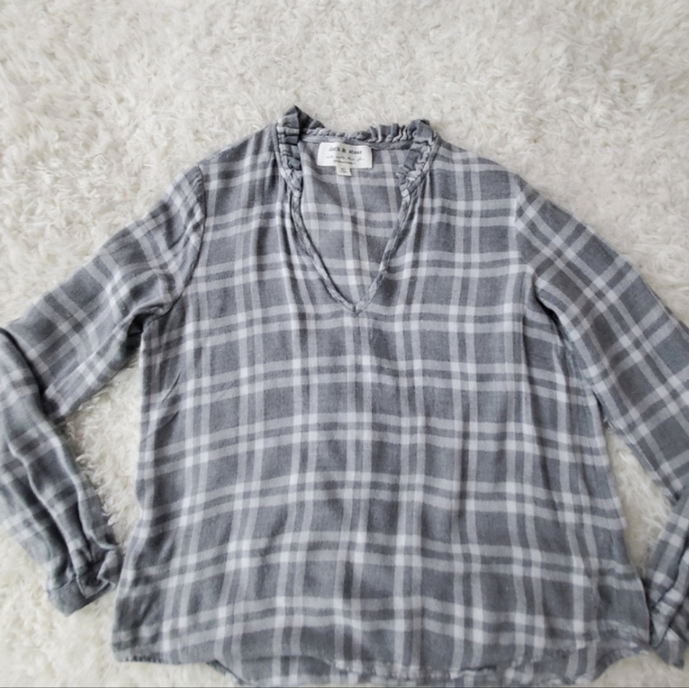 Cloth & Stone for Anthropologie, Grey White Ruffled Blouse, S